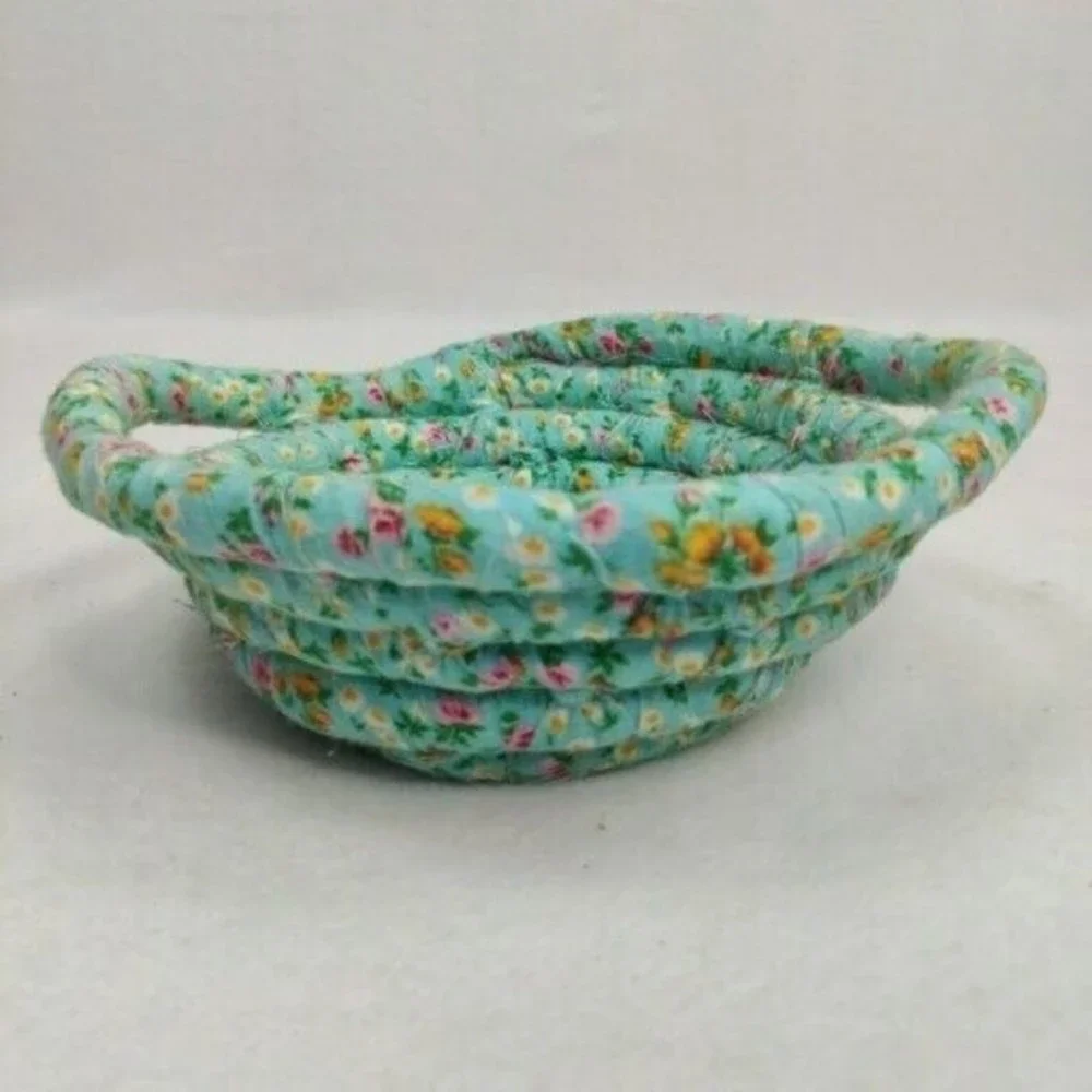 Lot Of 6 Vintage Handmade Fabric Rope Baskets Quilt Remnant Patterns‎ BOJO - Picture 8 of 16